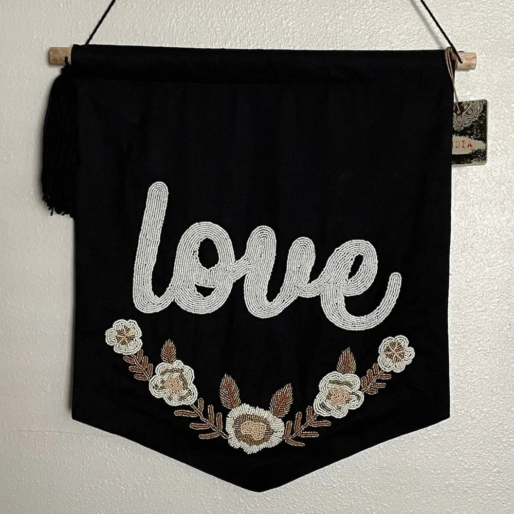 Beaded Wall Hanging Love and Flowers NWT